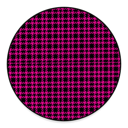 Hot Pink And Black Houndstooth Print Round Floor Mat