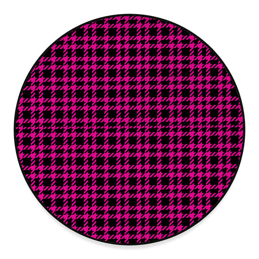 Hot Pink And Black Houndstooth Print Round Floor Mat