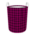 Hot Pink And Black Houndstooth Print Round Laundry Basket