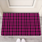 Hot Pink And Black Houndstooth Print Rubber Doormat