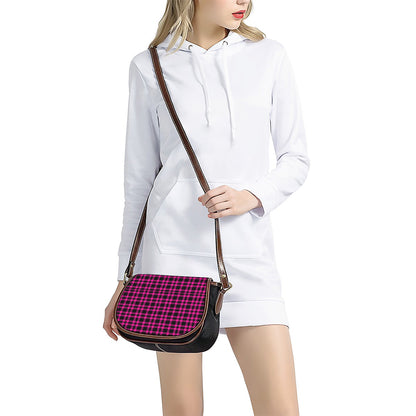 Hot Pink And Black Houndstooth Print Saddle Bag