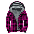 Hot Pink And Black Houndstooth Print Sherpa Lined Zip Up Hoodie