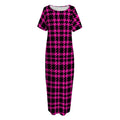 Hot Pink And Black Houndstooth Print Short Sleeve Long Nightdress