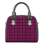 Hot Pink And Black Houndstooth Print Shoulder Handbag