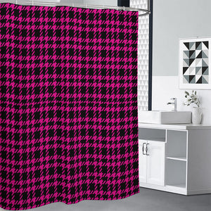 Hot Pink And Black Houndstooth Print Shower Curtain