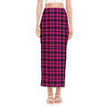 Hot Pink And Black Houndstooth Print Side Slit Maxi Skirt