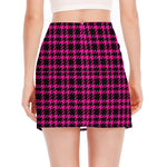Hot Pink And Black Houndstooth Print Side Slit Mini Skirt