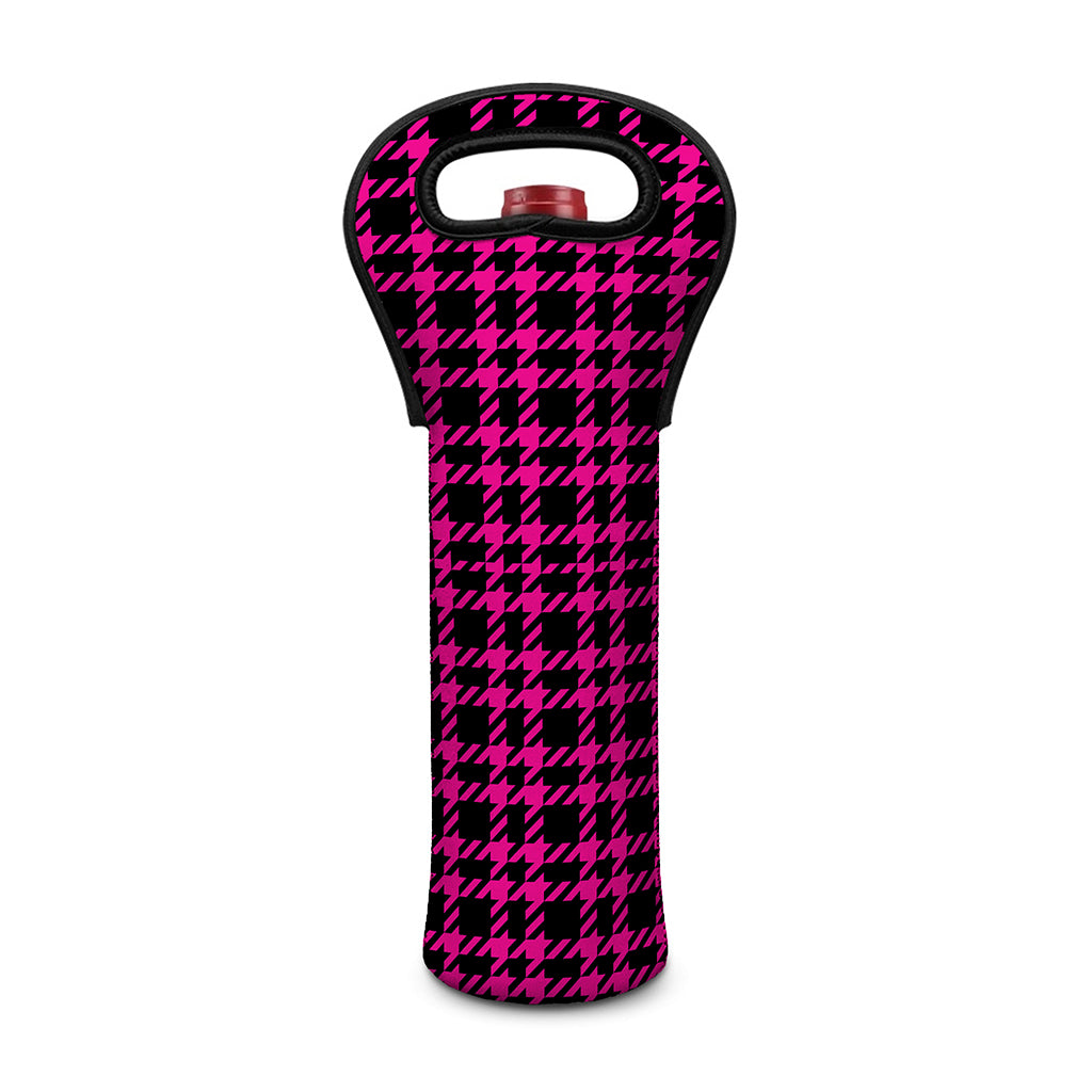 Hot Pink And Black Houndstooth Print Single Neoprene Wine Tote