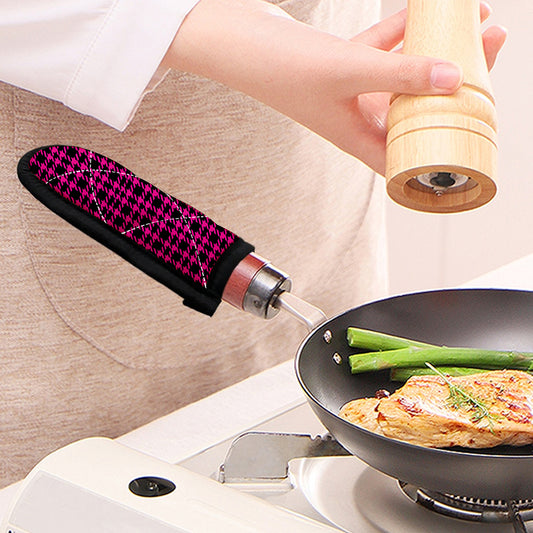 Hot Pink And Black Houndstooth Print Skillet Handle Cover