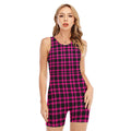 Hot Pink And Black Houndstooth Print Sleeveless One Piece Swimsuit