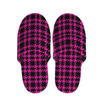 Hot Pink And Black Houndstooth Print Slippers
