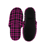 Hot Pink And Black Houndstooth Print Slippers