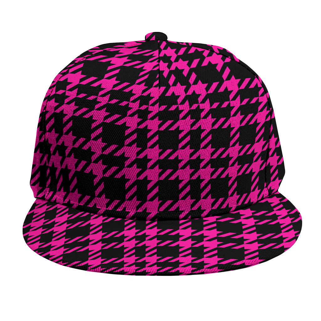 Hot Pink And Black Houndstooth Print Snapback Cap