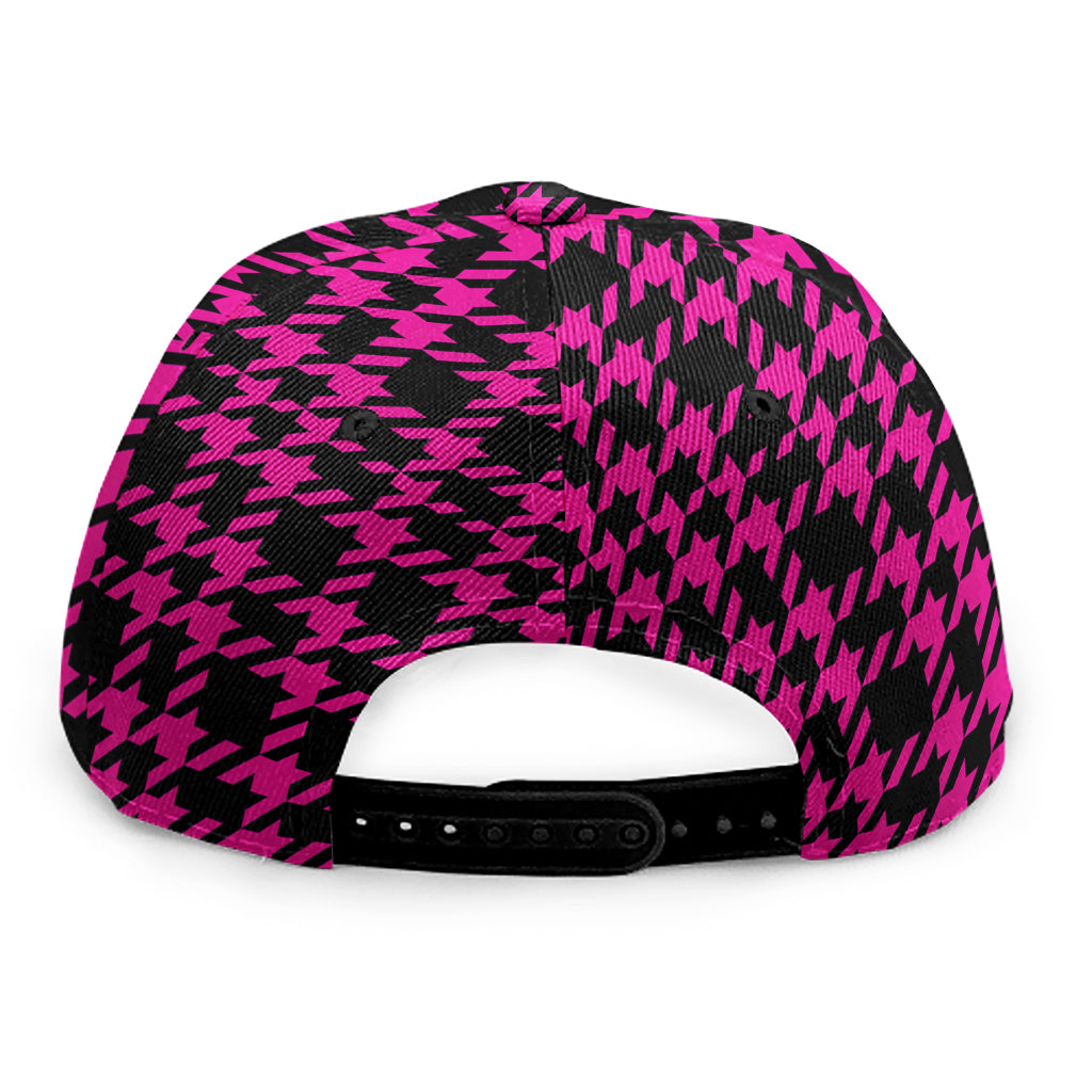 Hot Pink And Black Houndstooth Print Snapback Cap