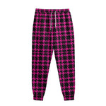 Hot Pink And Black Houndstooth Print Sweatpants