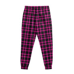 Hot Pink And Black Houndstooth Print Sweatpants