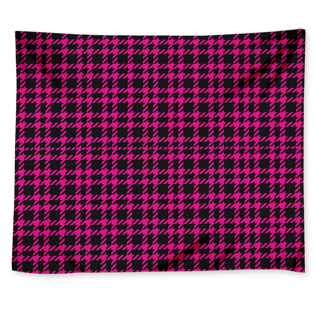 Hot Pink And Black Houndstooth Print Tapestry
