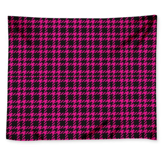Hot Pink And Black Houndstooth Print Tapestry