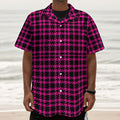Hot Pink And Black Houndstooth Print Textured Short Sleeve Shirt