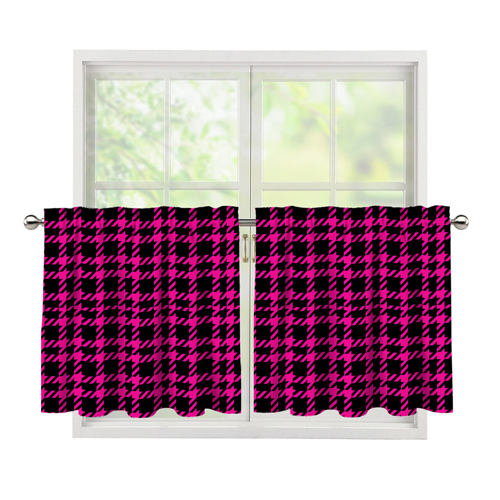Hot Pink And Black Houndstooth Print Tier Curtains