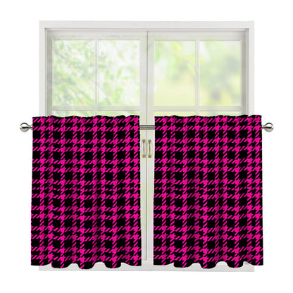 Hot Pink And Black Houndstooth Print Tier Curtains