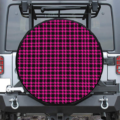 Hot Pink And Black Houndstooth Print Tire Cover