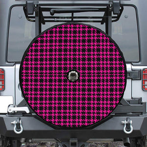 Hot Pink And Black Houndstooth Print Tire Cover With Camera Hole