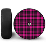 Hot Pink And Black Houndstooth Print Tire Cover With Camera Hole