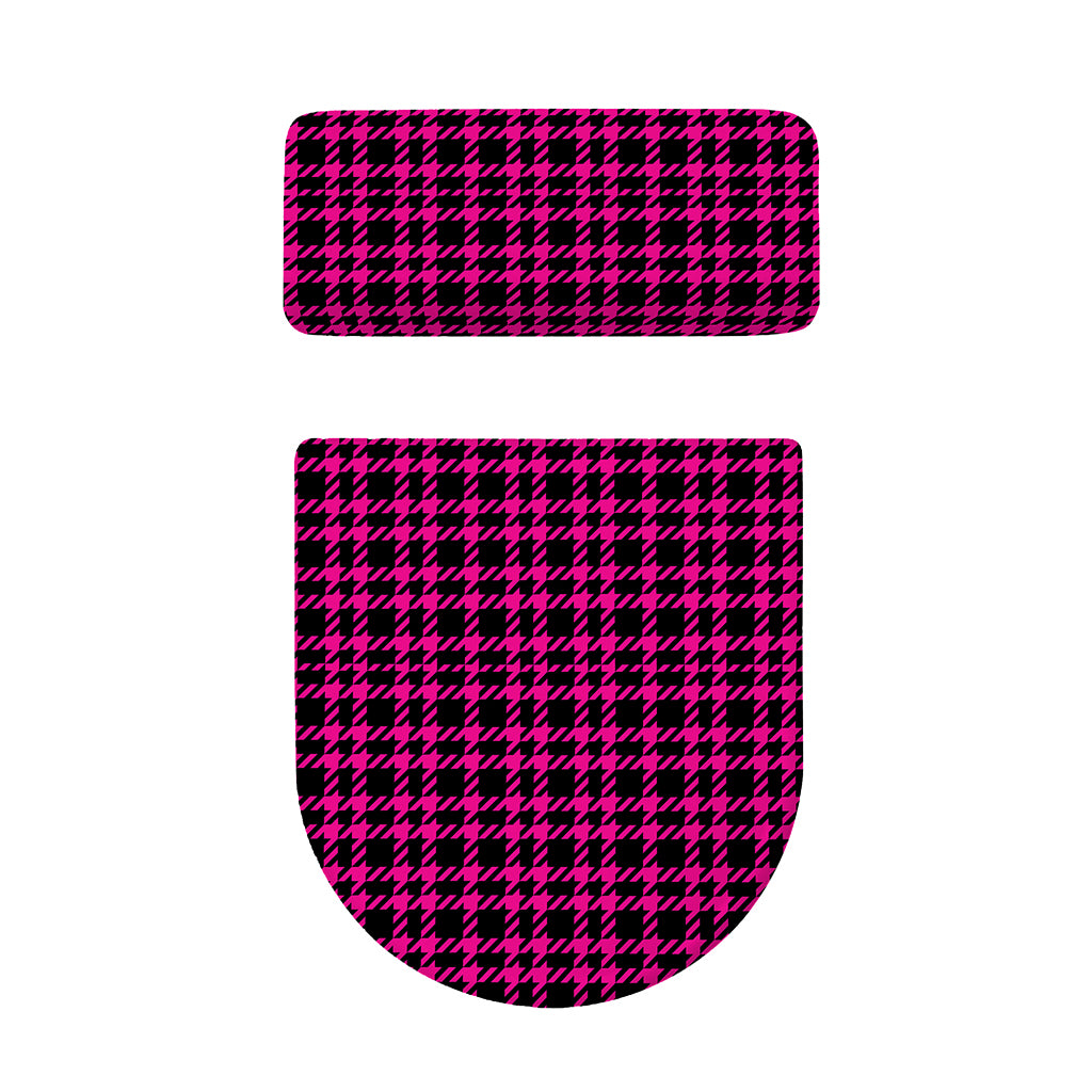Hot Pink And Black Houndstooth Print Toilet Lid And Tank Cover Set