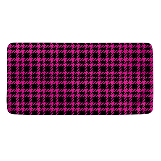 Hot Pink And Black Houndstooth Print Towel