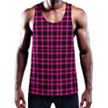 Hot Pink And Black Houndstooth Print Men's Workout Tank Top