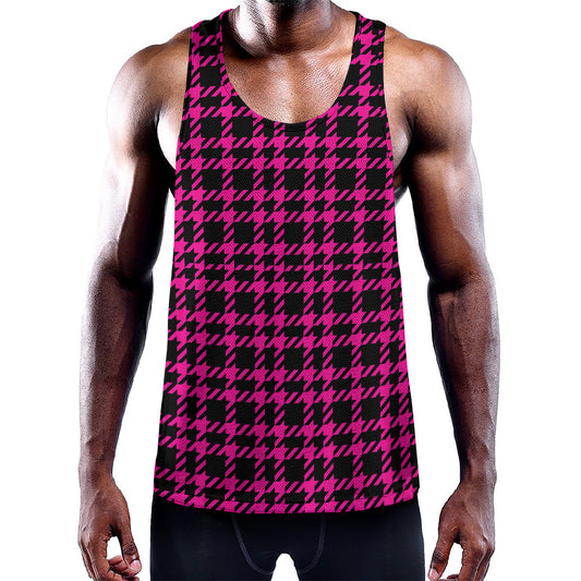 Hot Pink And Black Houndstooth Print Training Tank Top