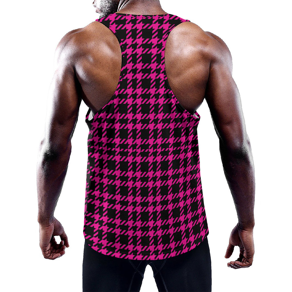 Hot Pink And Black Houndstooth Print Training Tank Top