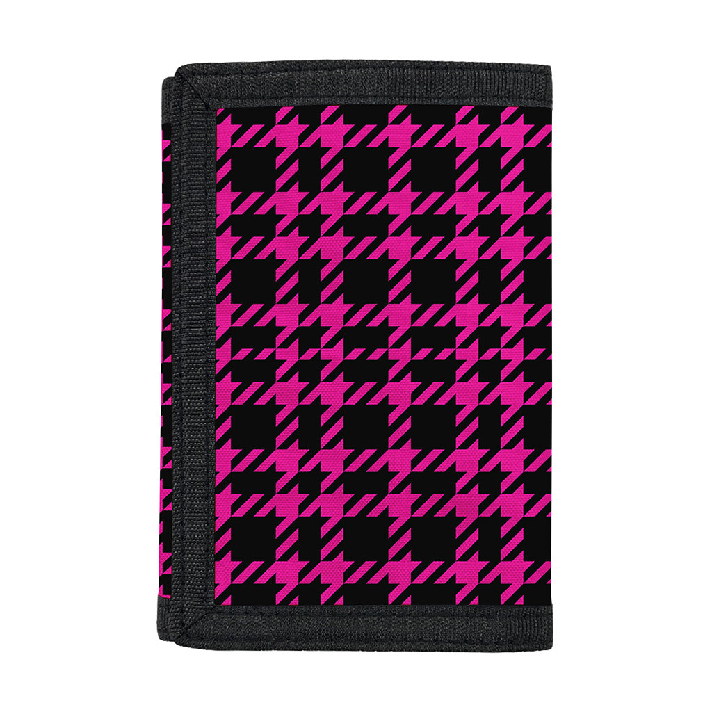 Hot Pink And Black Houndstooth Print Trifold Wallet