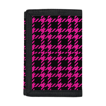 Hot Pink And Black Houndstooth Print Trifold Wallet