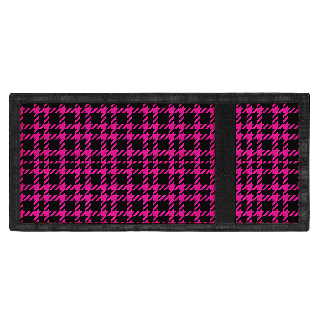 Hot Pink And Black Houndstooth Print Trifold Wallet