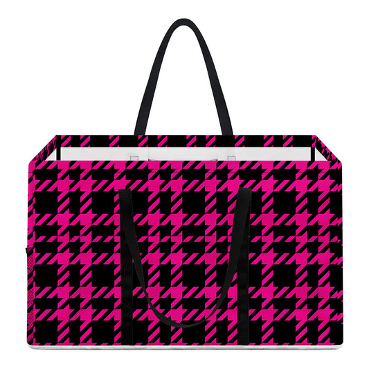 Hot Pink And Black Houndstooth Print Utility Tote Bag