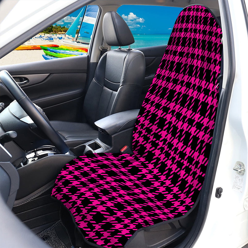 Hot Pink And Black Houndstooth Print Waterproof Car Seat Cover