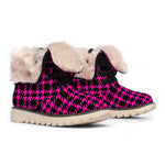 Hot Pink And Black Houndstooth Print Winter Boots