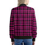 Hot Pink And Black Houndstooth Print Women's Bomber Jacket