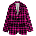 Hot Pink And Black Houndstooth Print Women's Cotton Blazer