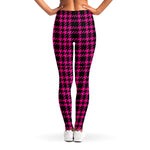 Hot Pink And Black Houndstooth Print Women's Leggings