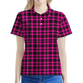 Hot Pink And Black Houndstooth Print Women's Polo Shirt