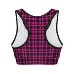 Hot Pink And Black Houndstooth Print Women's Sports Bra