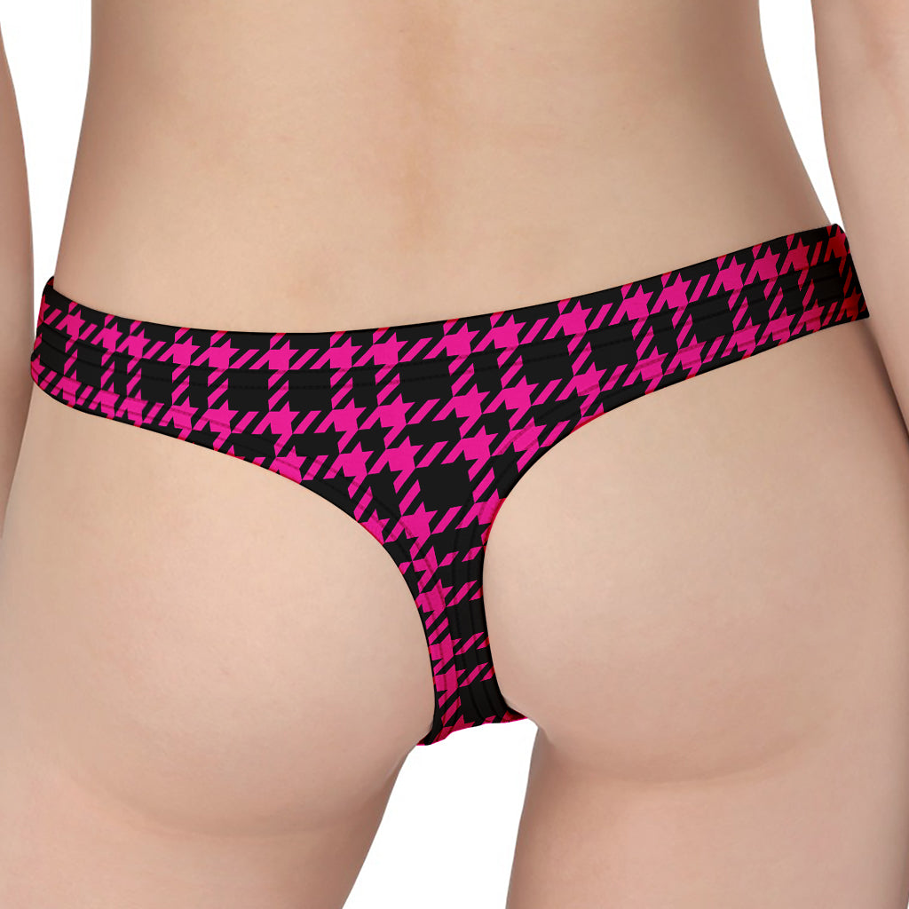 Hot Pink And Black Houndstooth Print Women's Thong