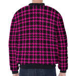 Hot Pink And Black Houndstooth Print Zip Sleeve Bomber Jacket