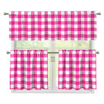 Hot Pink And White Buffalo Check Print 3 Piece Kitchen Curtains