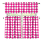 Hot Pink And White Buffalo Check Print 3 Piece Kitchen Curtains