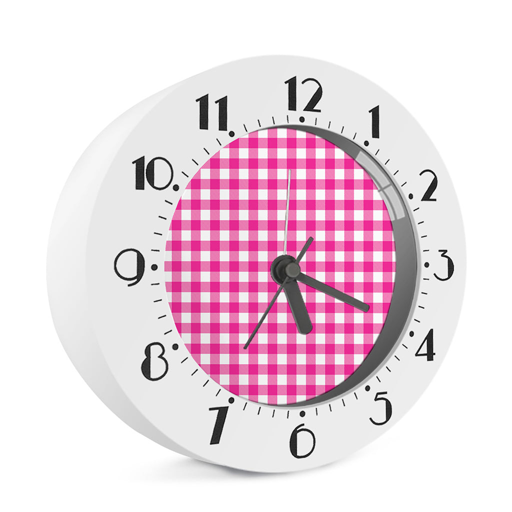 Hot Pink And White Buffalo Check Print Alarm Clock