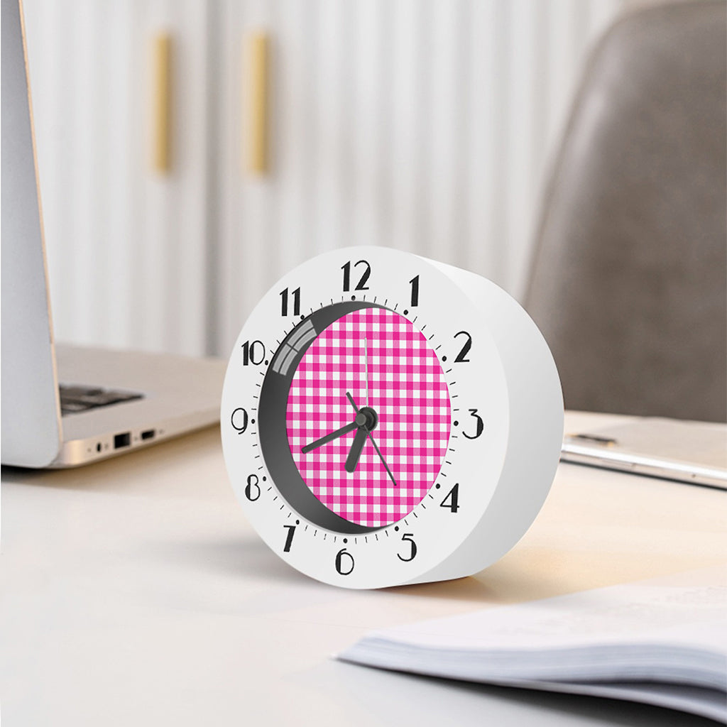 Hot Pink And White Buffalo Check Print Alarm Clock